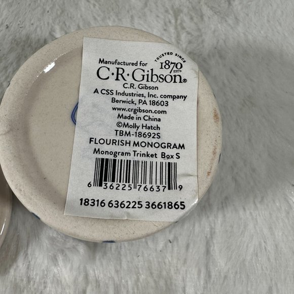 C.R. Gibson Flourish Monogram Letter 'S' Ceramic Trinket and Jewelry Box NIB - Picture 6 of 9